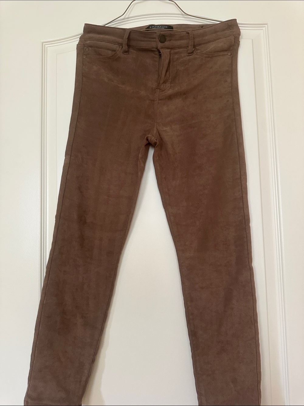 Liverpool Los Angeles Faux Suede Skinny Pants — Warm Taupe
